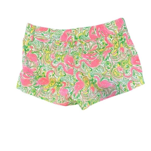 Lilly Pulitzer Walsh Flamingo Print Shorts Size 2 Green & Pink Paisley Cotton Wo - Picture 3 of 8